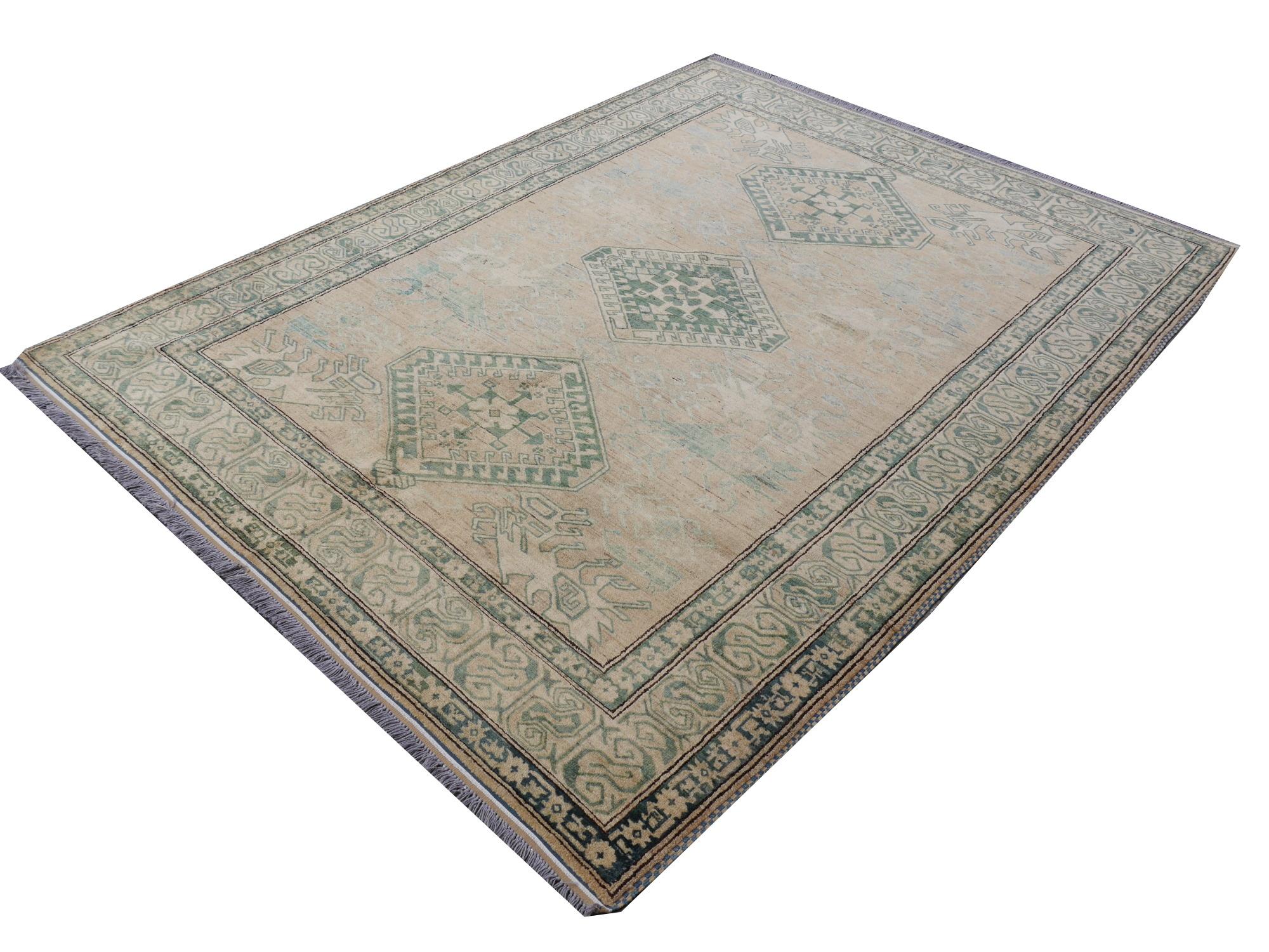 Kazak Style Rug Muted Colors from Afghanistan In Good Condition For Sale In Lohr, Bavaria, DE