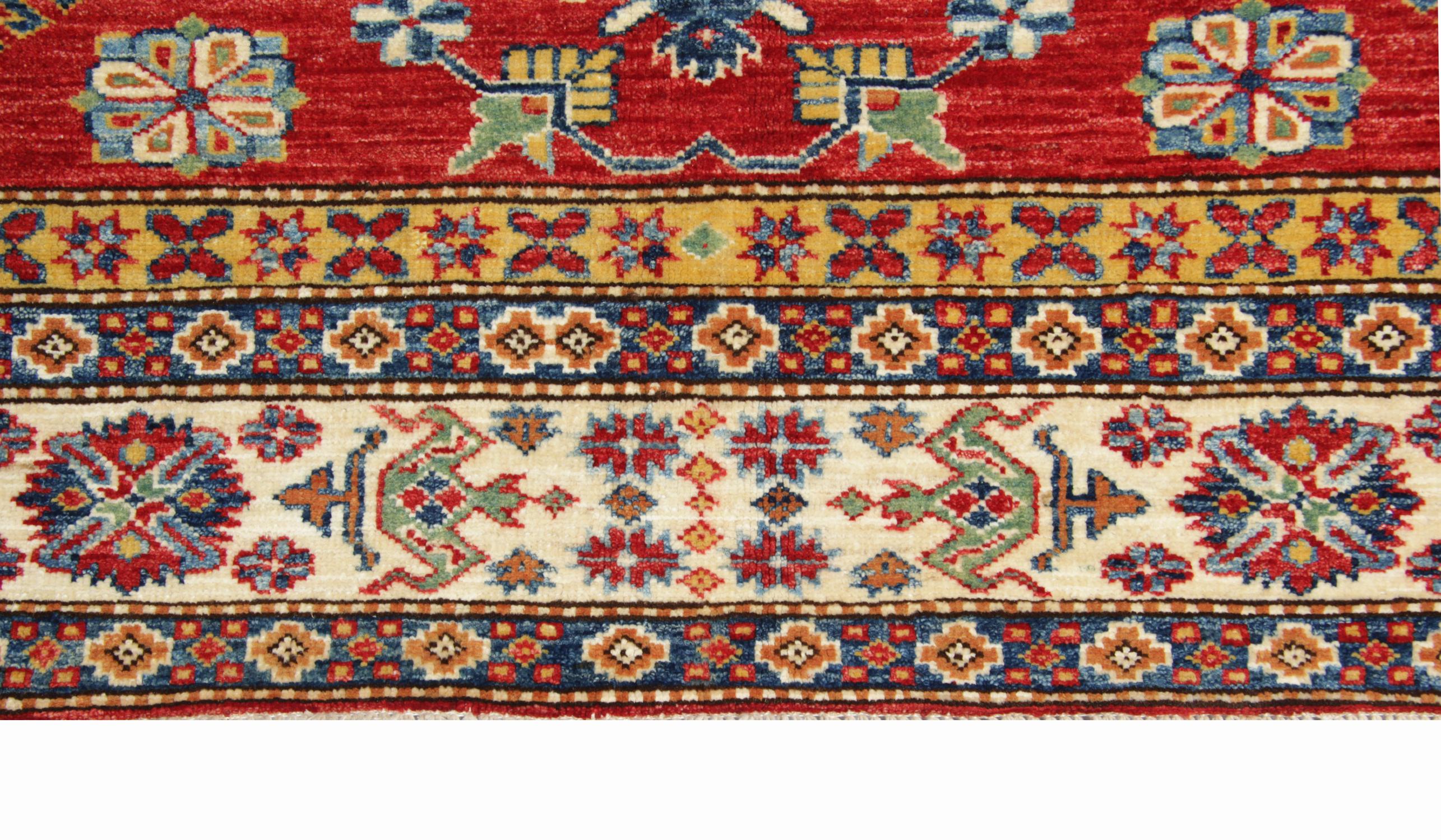 Afghan Kazak Rugs, Geometric Carpet Red Rustic Rug Livingroom For Sale
