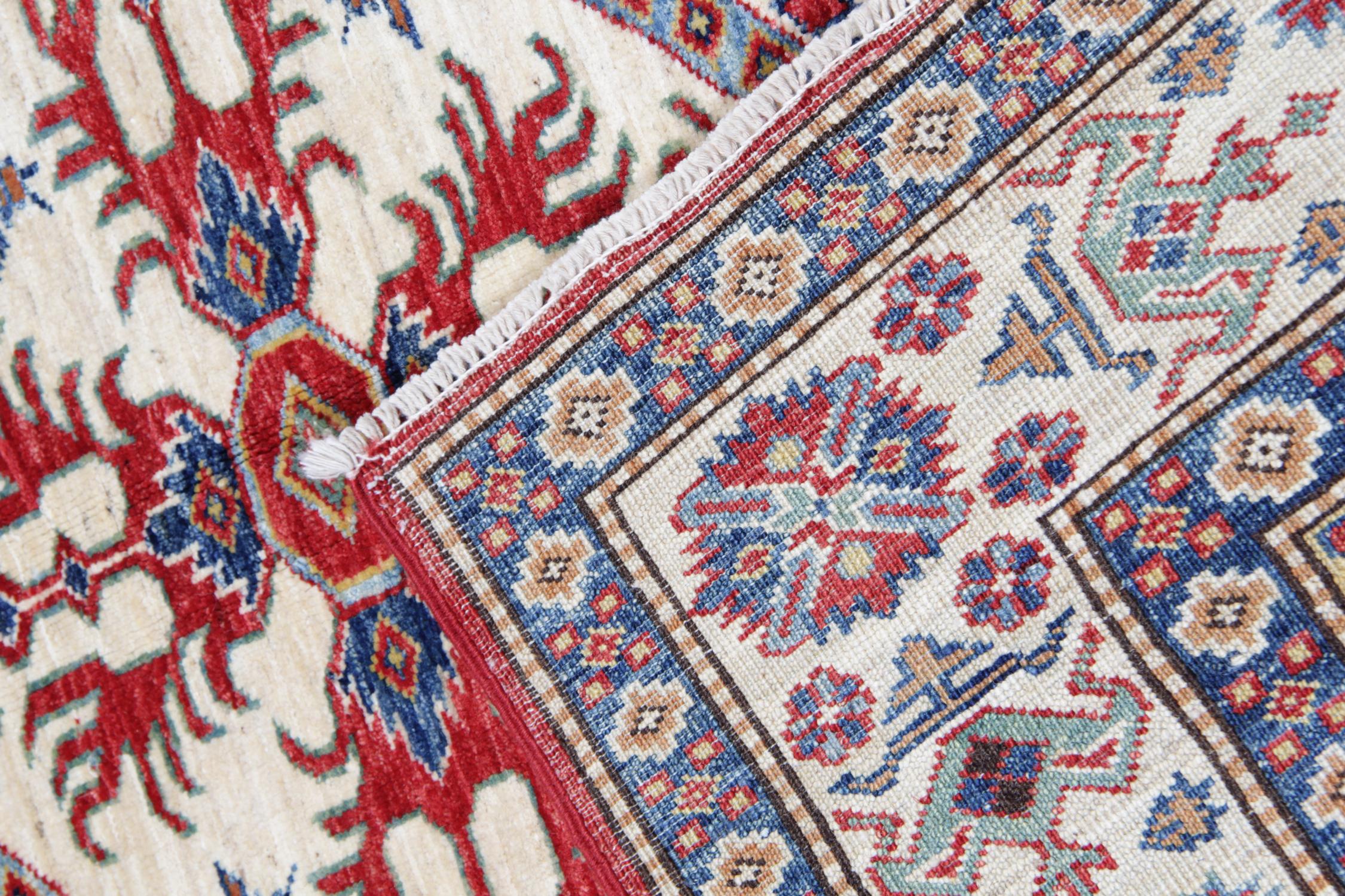 Contemporary Kazak Rugs, Geometric Carpet Red Rustic Rug Livingroom For Sale