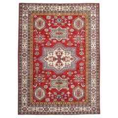 Tapis Kazak, tapis géométrique tapis rouge primitif rustique de salon