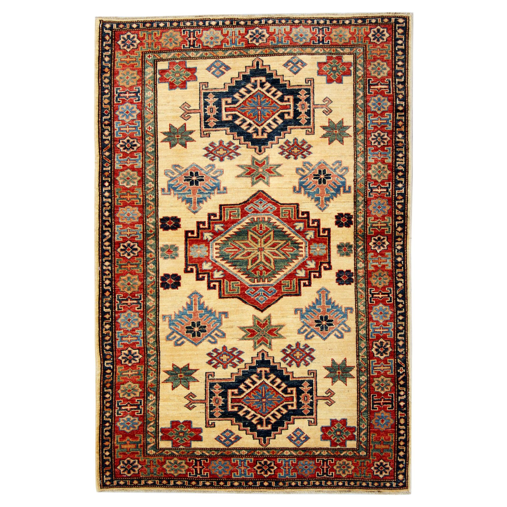 Tappeti Kazak fatti a mano, tappeti geometrici, tappeti in vendita 98 x 143 cm