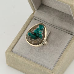 Kazakhstan Dioptase silver ring, dioptase crystal druse silver ring