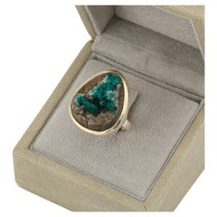Kazakhstan Dioptase silver ring, dioptase crystal druse silver ring