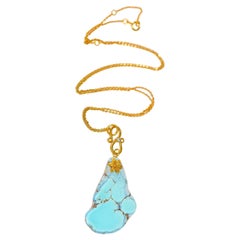 Kazakhstan Lavender Turquoise Necklace in 18K Solid Yellow Gold, Diamond