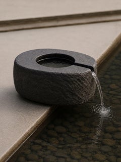 Fuente única «Kazekage», tallada en piedra de basalto, obra de Andrés Monnier