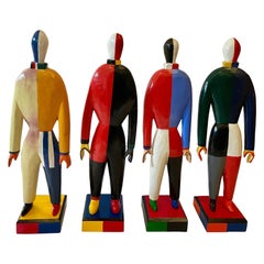 Vintage Kazimir Malevich Avant-Garde Sculptures "Sportsmen", Original Group of 4