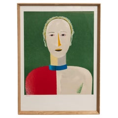 Vintage Kazimir Malevich "Portrait of a Female"Large Framed Color Lithography