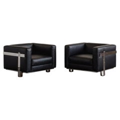 Kazuhide Takahama Sessel für Simon Gavina, Schwarzes Leder, 1965, 2er-Set