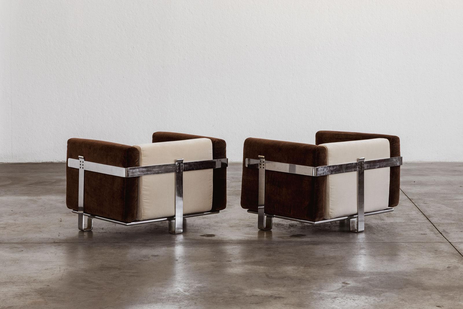 Mid-20th Century Kazuhide Takahama Armchairs for Simon Gavina, Two-tone Velvet, 1965, Set of 2 For Sale