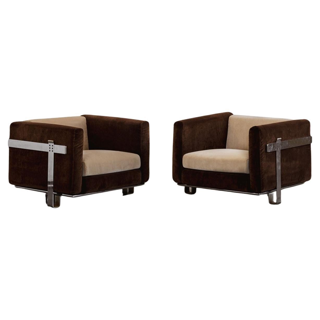 Kazuhide Takahama Armchairs for Simon Gavina, Two-tone Velvet, 1965, Set of 2 For Sale