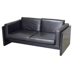 Kazuhide Takahama for Gavina Black Lacquered Wood Leather Two-Seater Sofa 1977