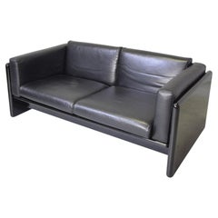 Kazuhide Takahama for Gavina Black Lacquered Wood Leather Two-Seater Sofa 1977