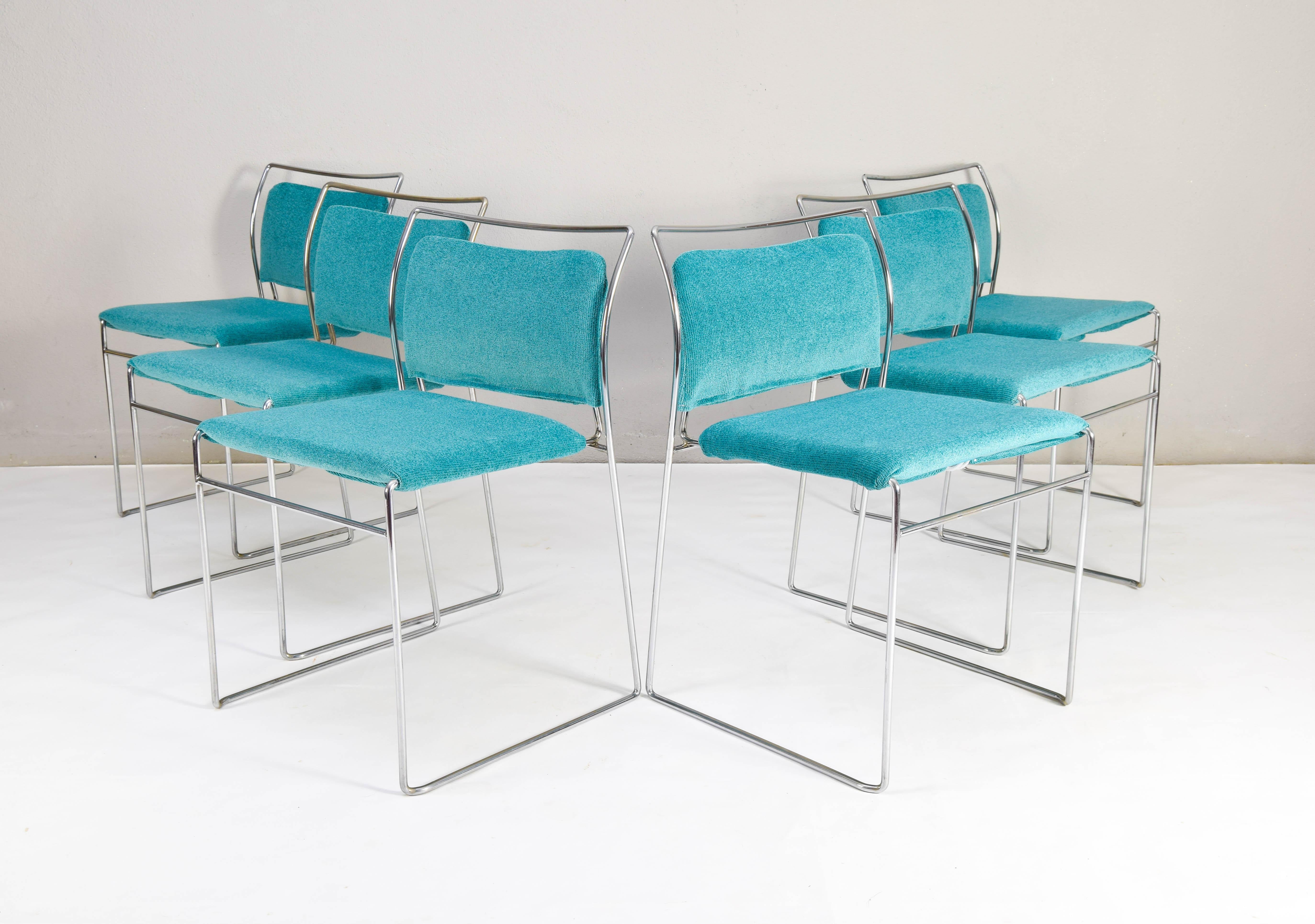Spanish Kazuhide Takahama Mid-Century Modern Velvet Tulu Chairs to MYC Gavina Set of Six For Sale