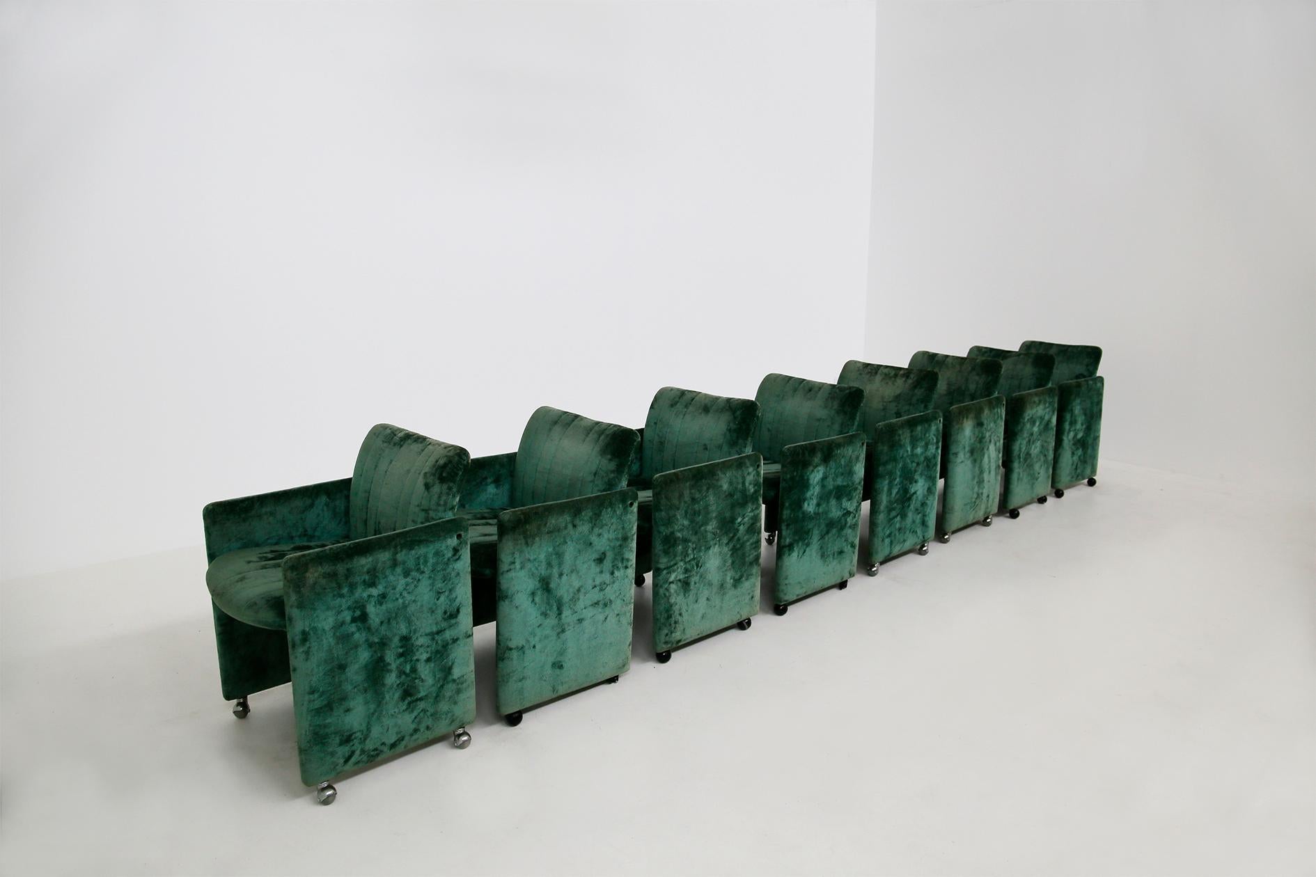 Modern Kazuhide Takahama Set of 10 Chairs Green Mod. Montebello Production Gavina 1980s