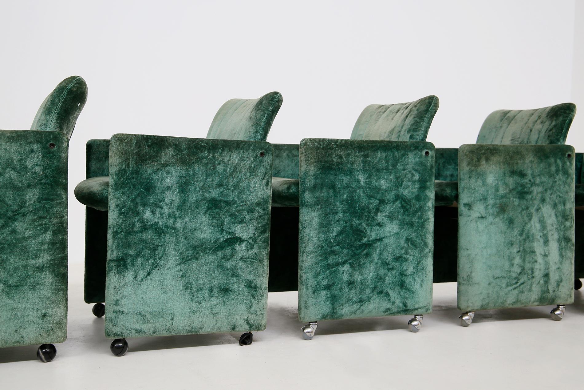 Late 20th Century Kazuhide Takahama Set of 10 Chairs Green Mod. Montebello Production Gavina 1980s