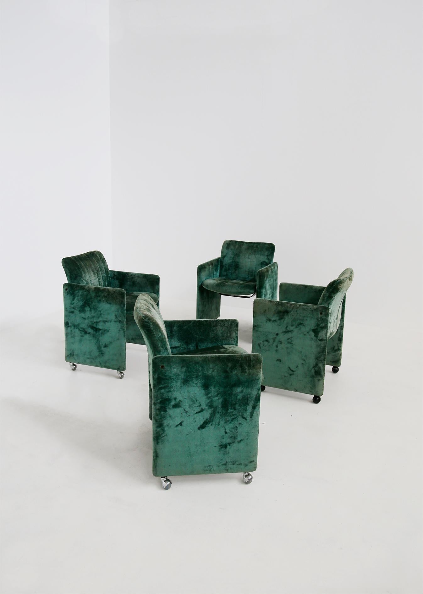 Steel Kazuhide Takahama Set of 10 Chairs Green Mod. Montebello Production Gavina 1980s