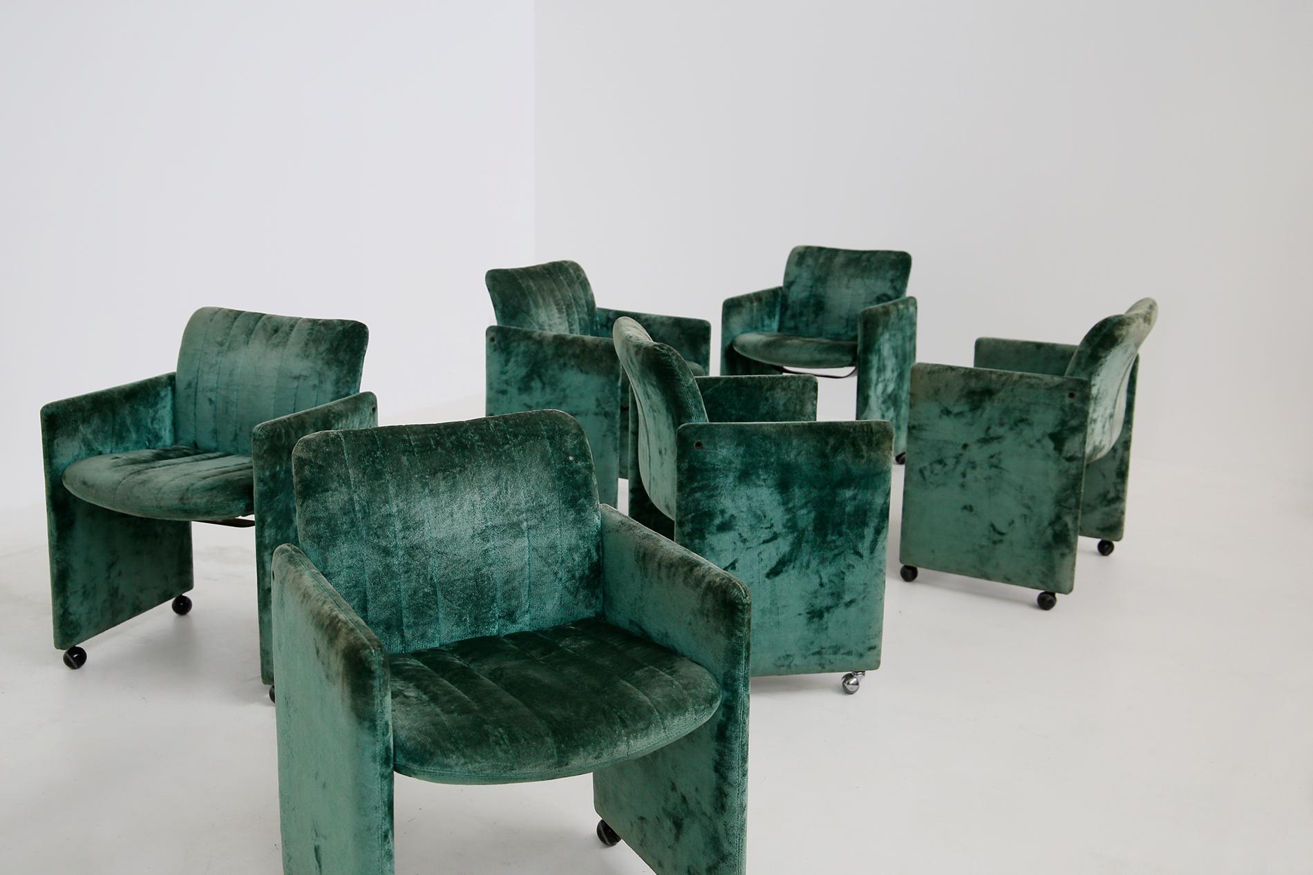 Kazuhide Takahama Set of 10 Chairs Green Mod. Montebello Production Gavina 1980s 2