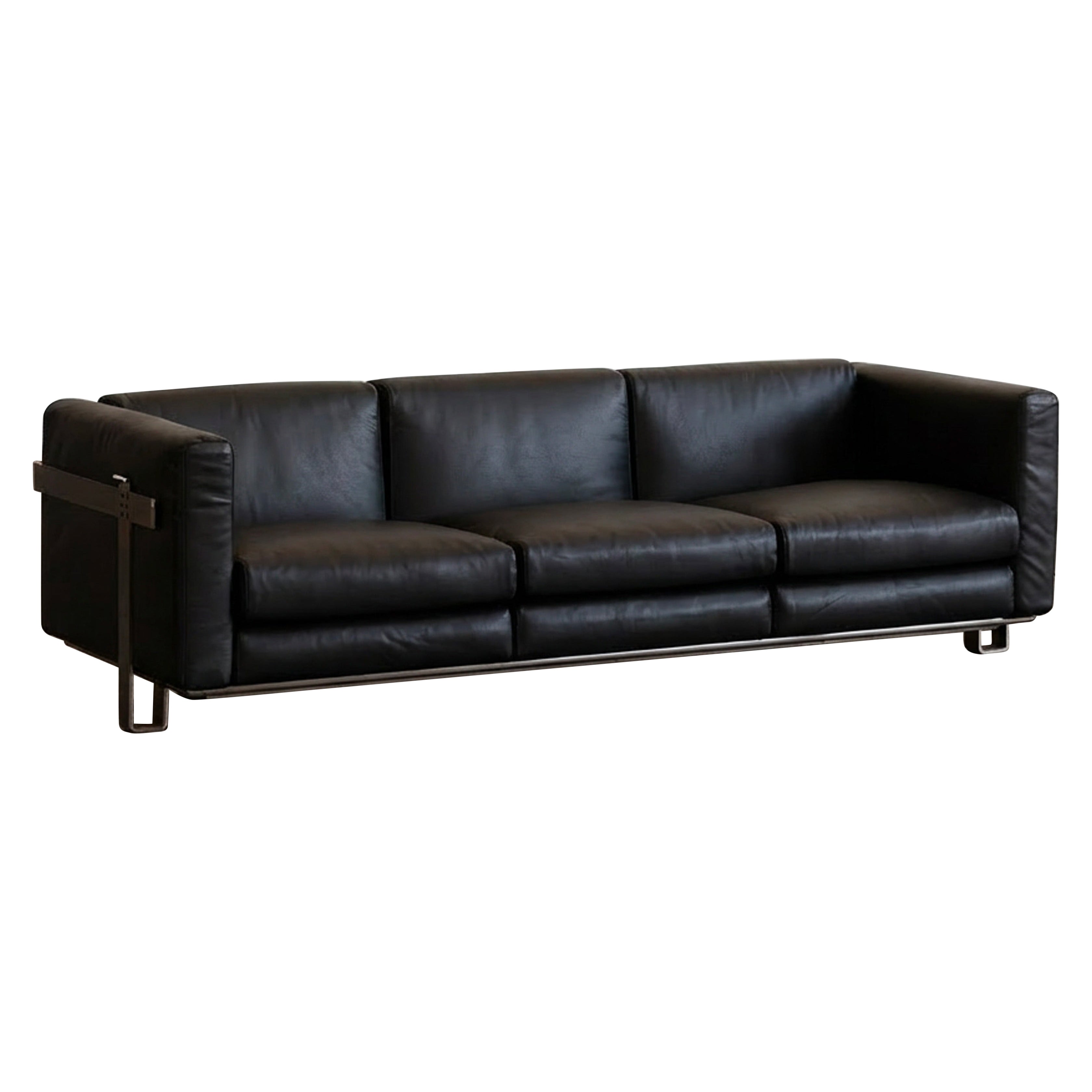Kazuhide Takahama Dreisitzer-Sofa für Simon Gavina, Schwarzes Leder, 1965