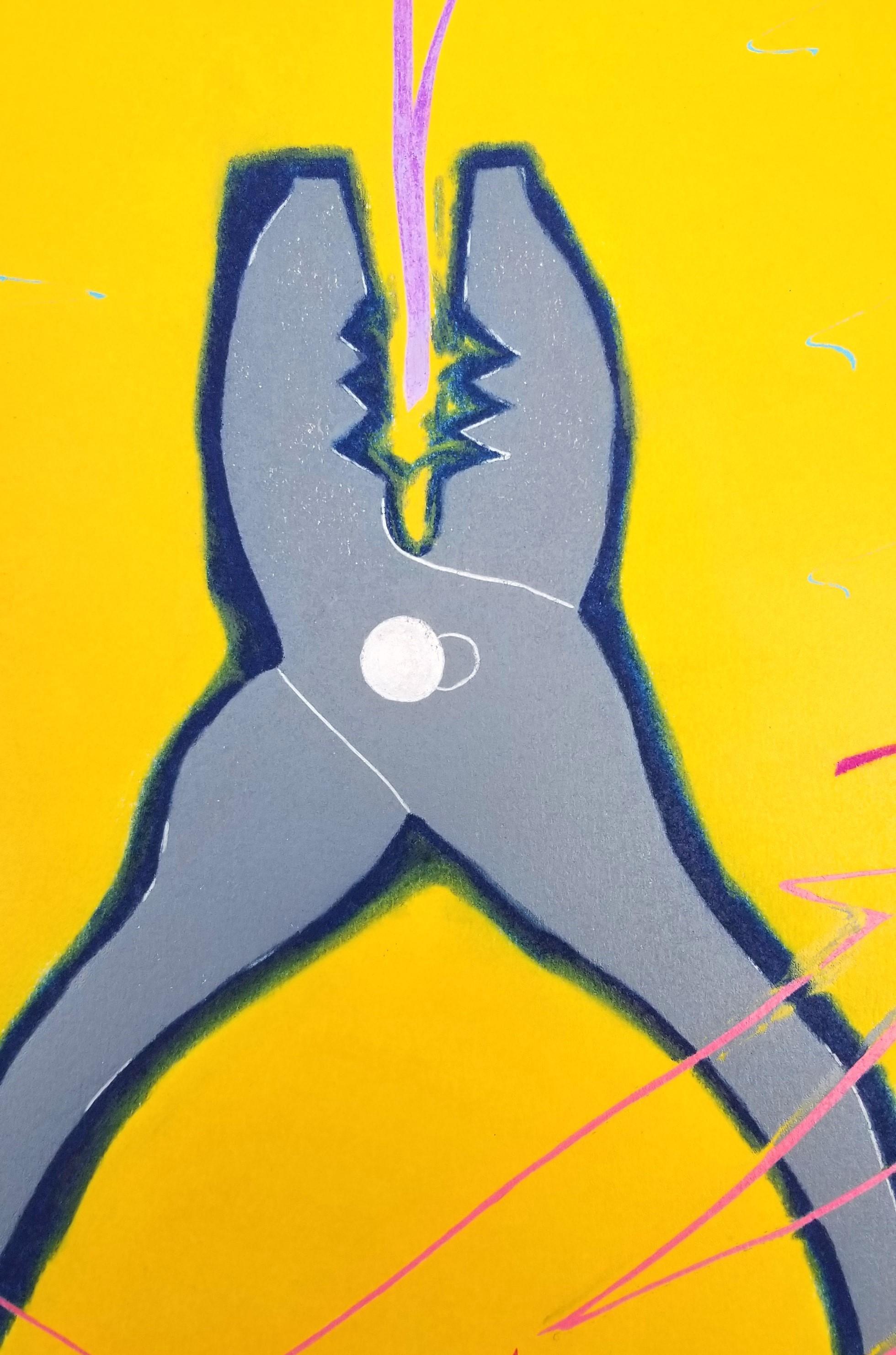 Una pinza /// Kazuhide Yamazaki Monotipo Contemporaneo Pop Art Strumenti Giallo Stampa in vendita 10