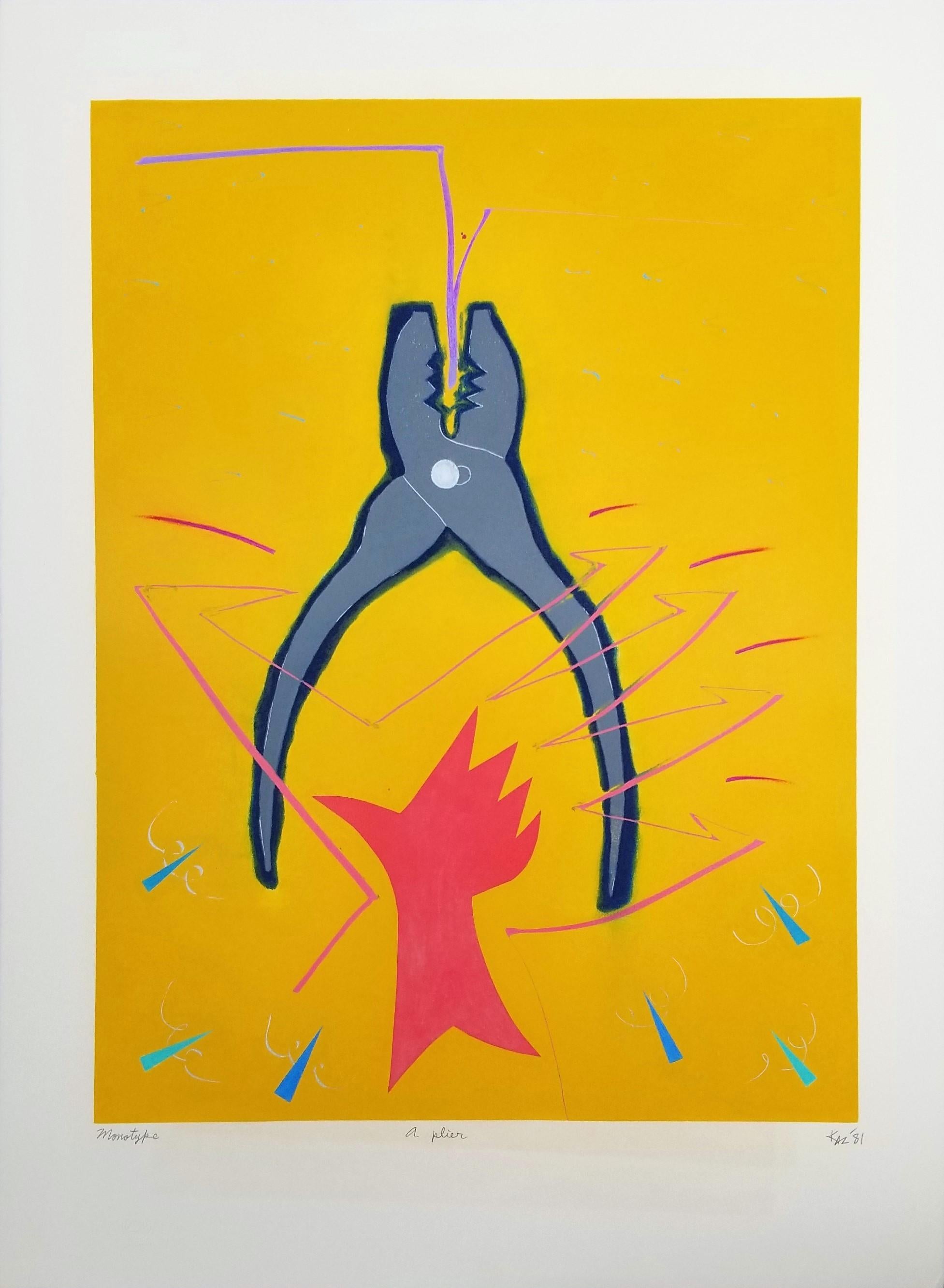Una pinza /// Kazuhide Yamazaki Monotipo Contemporaneo Pop Art Strumenti Giallo Stampa in vendita 1