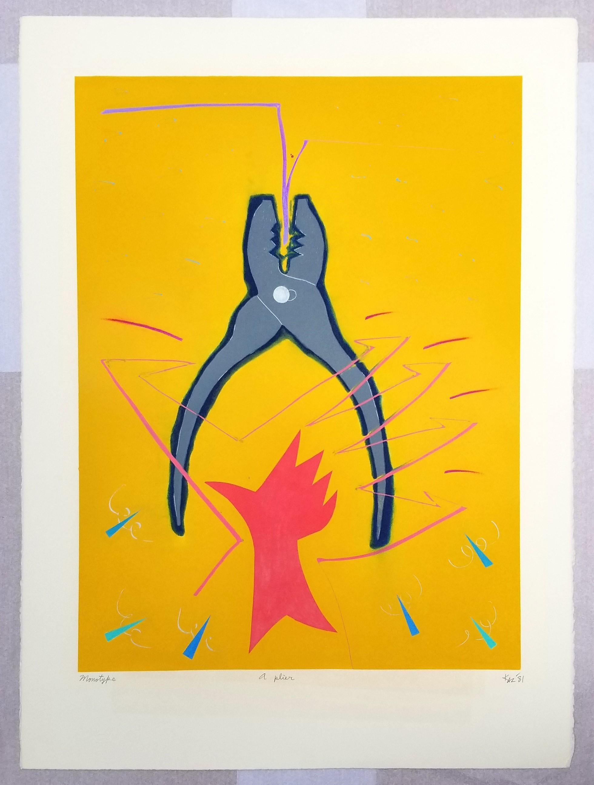 Una pinza /// Kazuhide Yamazaki Monotipo Contemporaneo Pop Art Strumenti Giallo Stampa in vendita 2