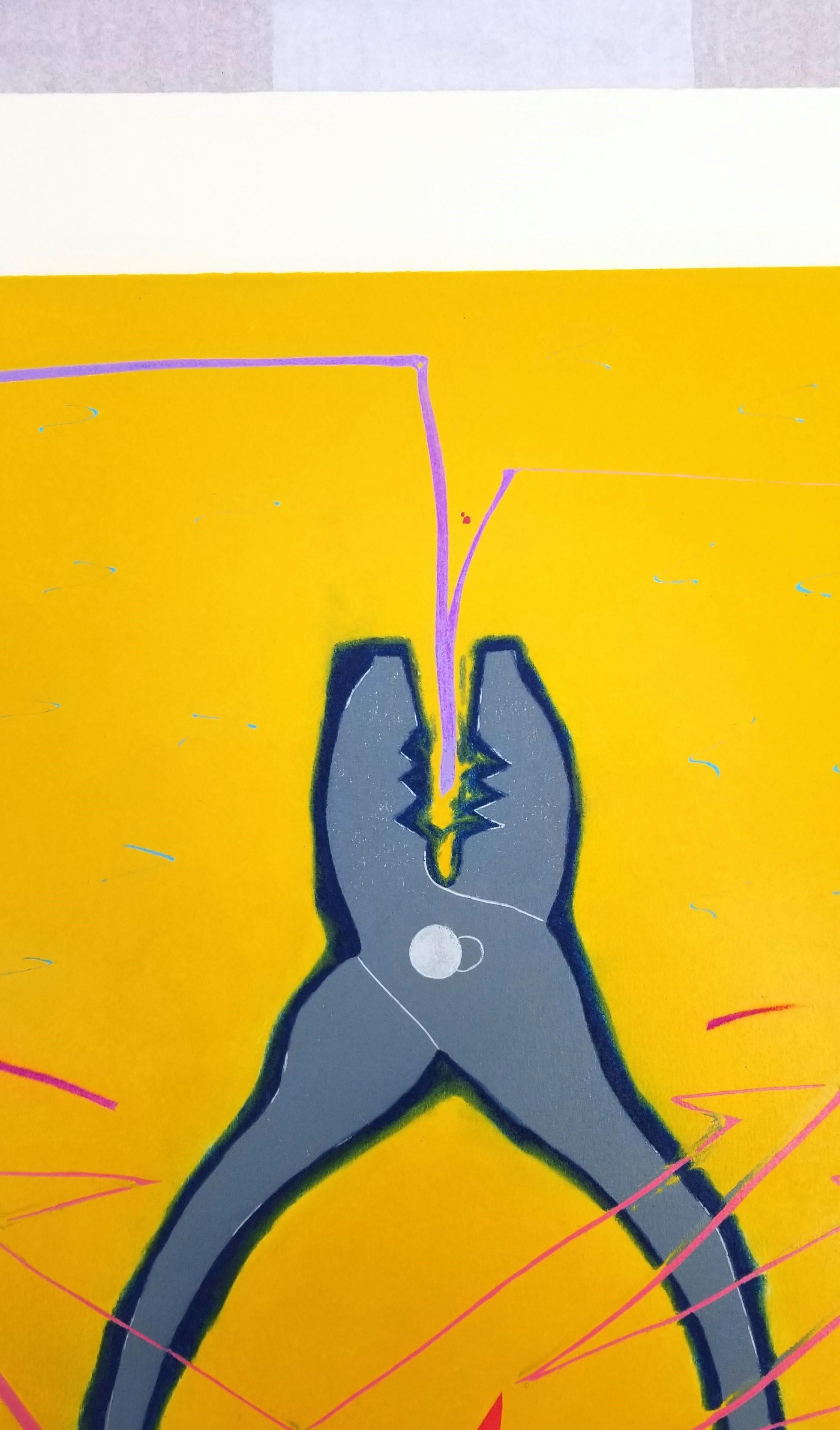 Una pinza /// Kazuhide Yamazaki Monotipo Contemporaneo Pop Art Strumenti Giallo Stampa in vendita 8