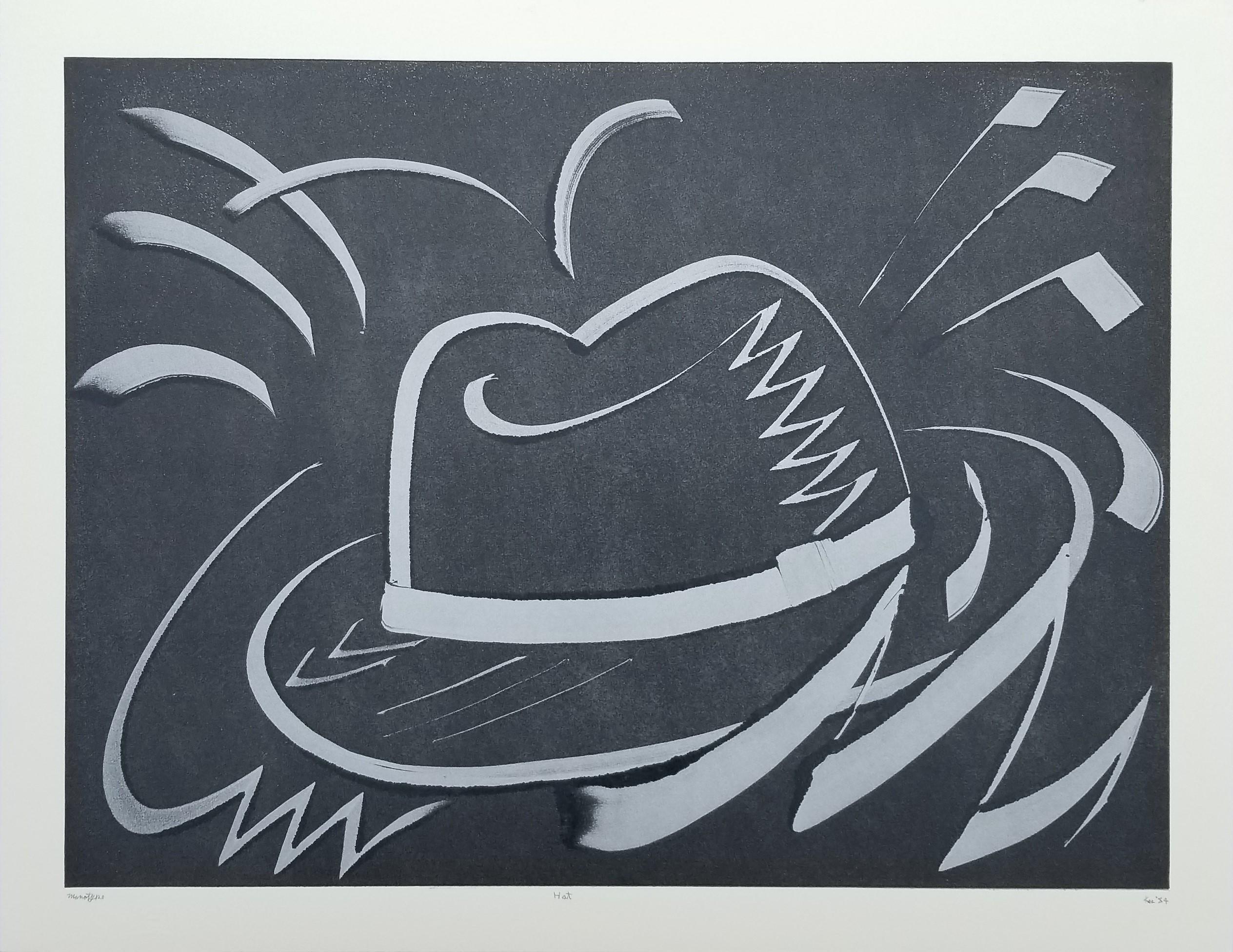 Hut /// Contemporary Abstract Pop Art The Rolling Stones Monotype Print Fashion (Schwarz), Abstract Print, von Kazuhide Yamazaki