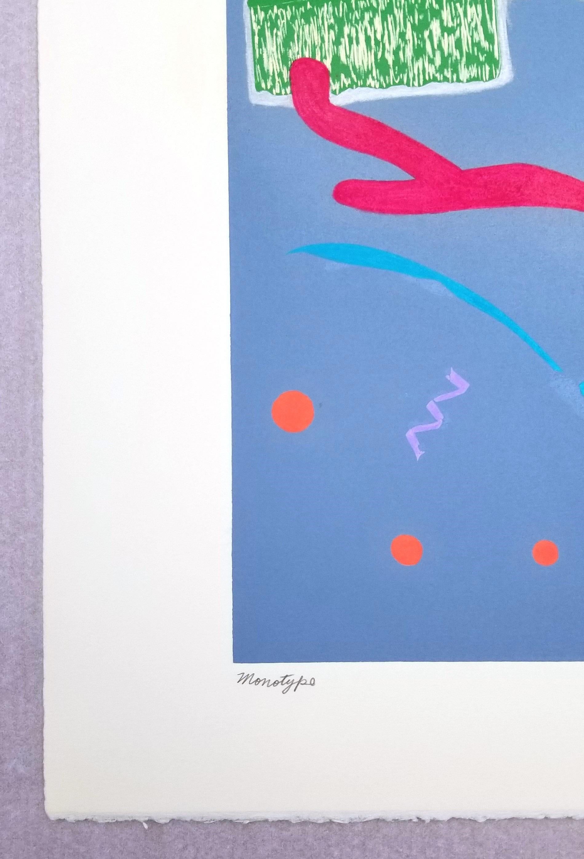 Zahnbürste /// Zeitgenössische abstrakte Kunst Monotypie The Rolling Stones Farbenfroh (Blau), Abstract Print, von Kazuhide Yamazaki