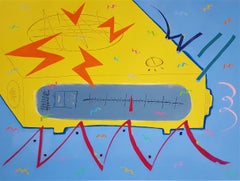 Radio sveglia gialla /// Pop Art contemporanea astratta The Rolling Stones