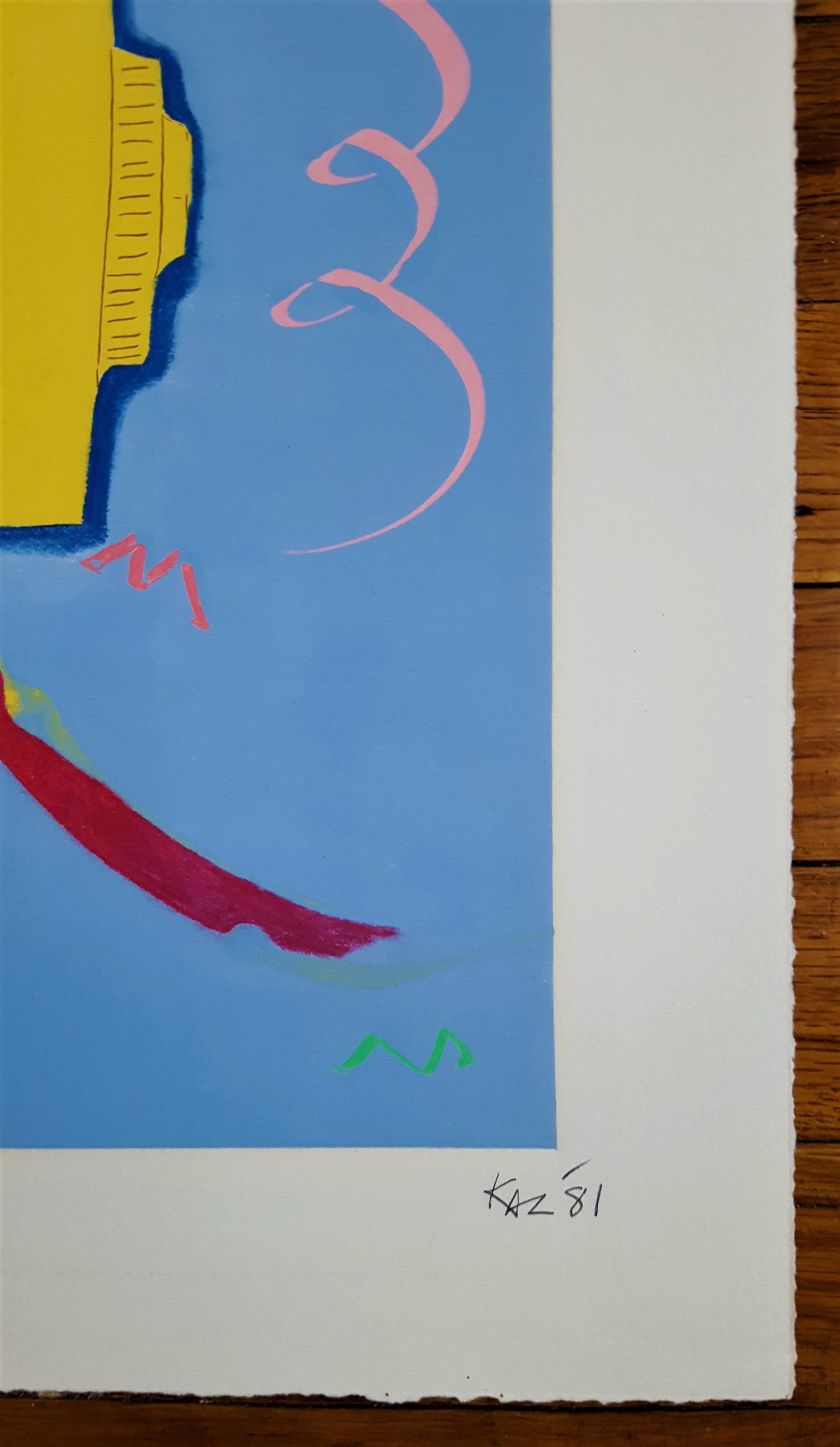 Yellow Alarm Clock Radio /// Contemporary Pop Art Abstract The Rolling Stones - Blue Abstract Print by Kazuhide Yamazaki