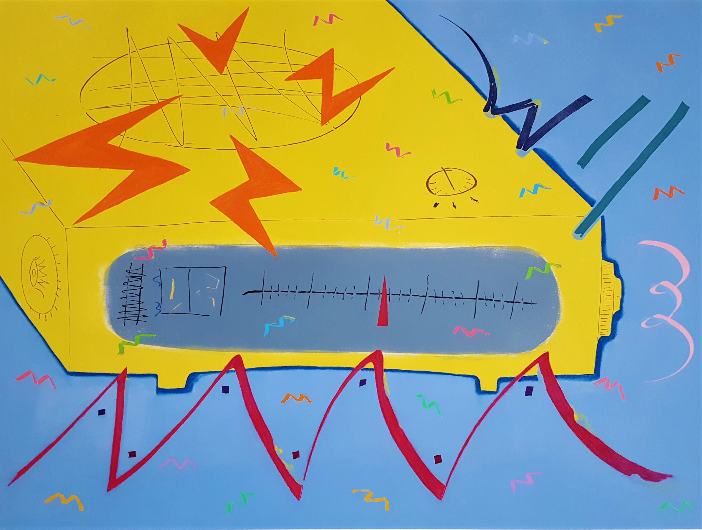 Yellow Alarm Clock Radio /// Contemporary Pop Art Abstract The Rolling Stones