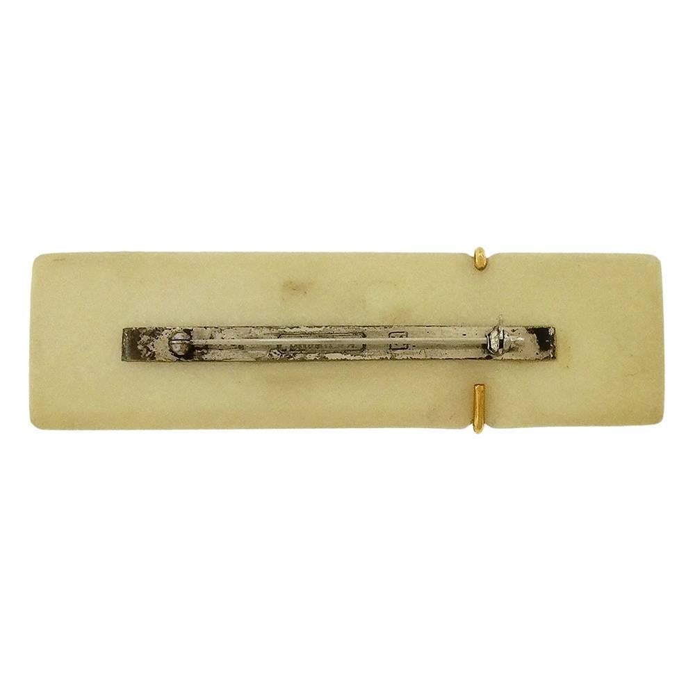 From a private collection, extremely rare work from Japanese modernist Kazuhiro Itoh (1948-1997), a rectangular sculpted marble brooch,  wrapped in 22K gold wire, sterling silver pin stem at back, made in 1979.  Measures 3.5