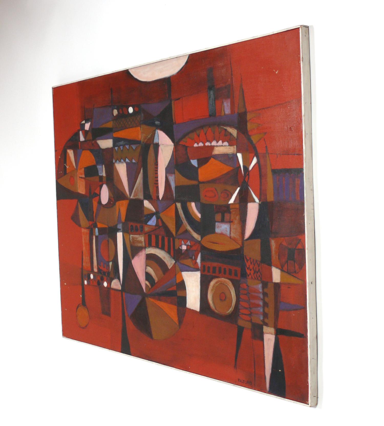 Mid-Century Modern Kazuko Inoue Early Abstract Modernist Painting circa 1960s Large Scale 51