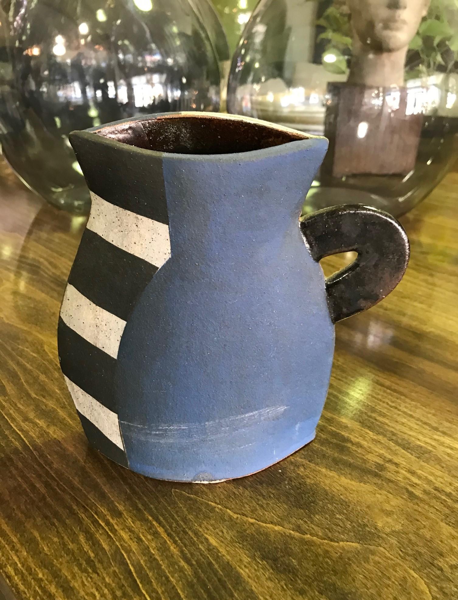 Hand-Crafted Kazuko Matthews Signed Flattened Postmodernist Stoneware Teapot Vase Vessel