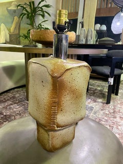 Kazuko Matthews Signed Brutalist Studio Pottery Slab Modern Table Lamp Sculpture