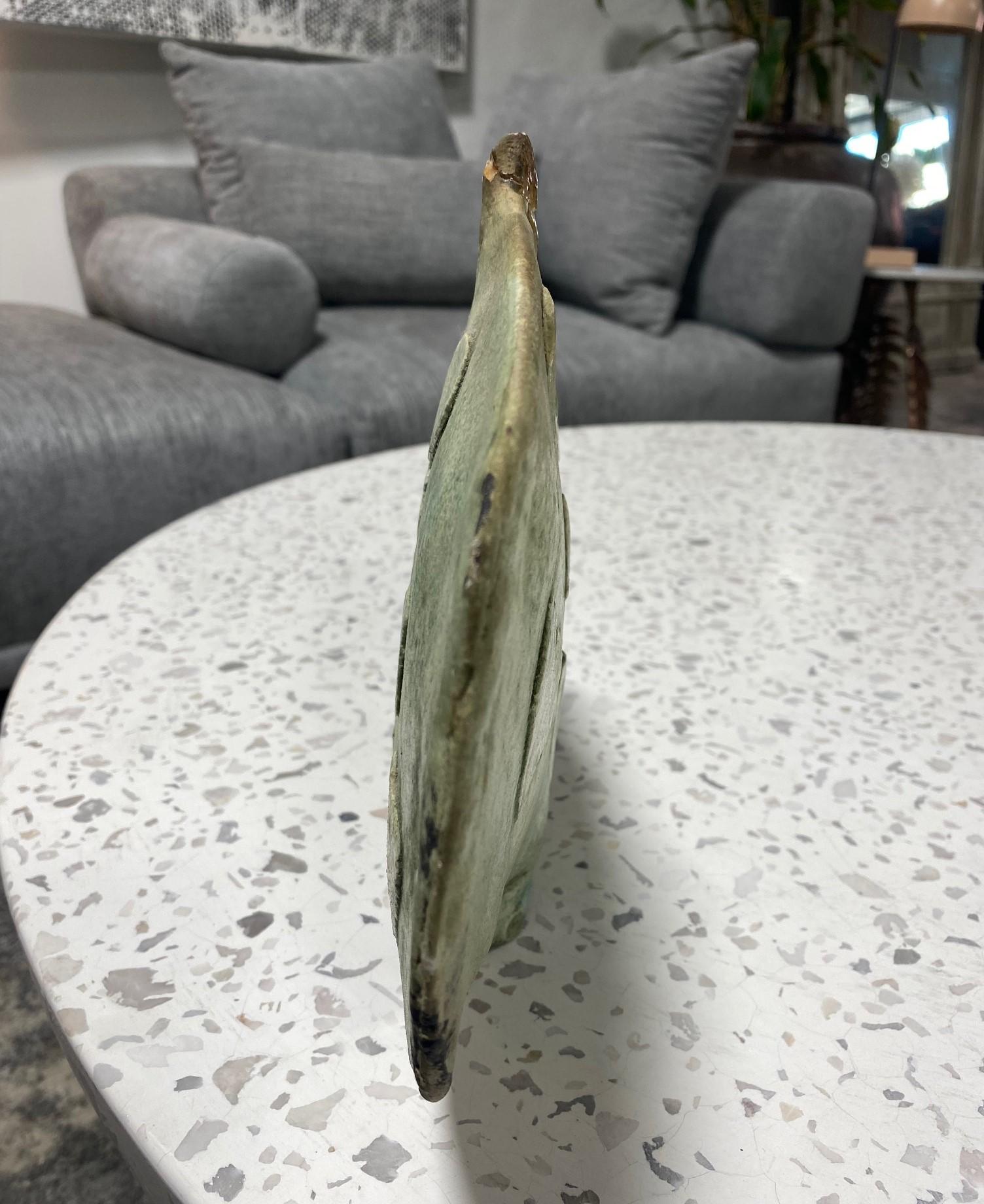 Kazuko Matthews Signed Flattened Green Glazed Sculptural Pottery Vase Vessel In Fair Condition For Sale In Studio City, CA