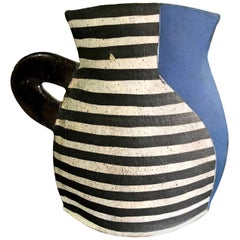 Retro Kazuko Matthews Signed Flattened Postmodernist Stoneware Teapot Vase Vessel