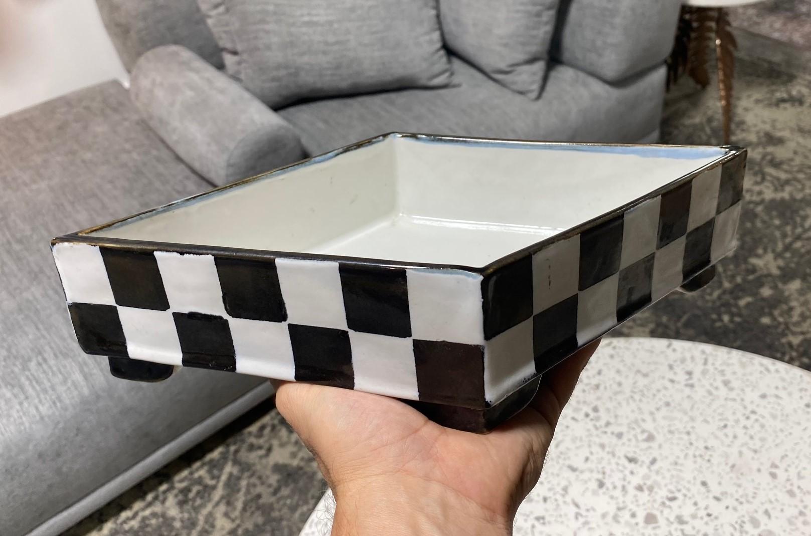 Kazuko Matthews Signed Postmodernist Pottery Checkboard Glazed Ceramic Bowl For Sale 11