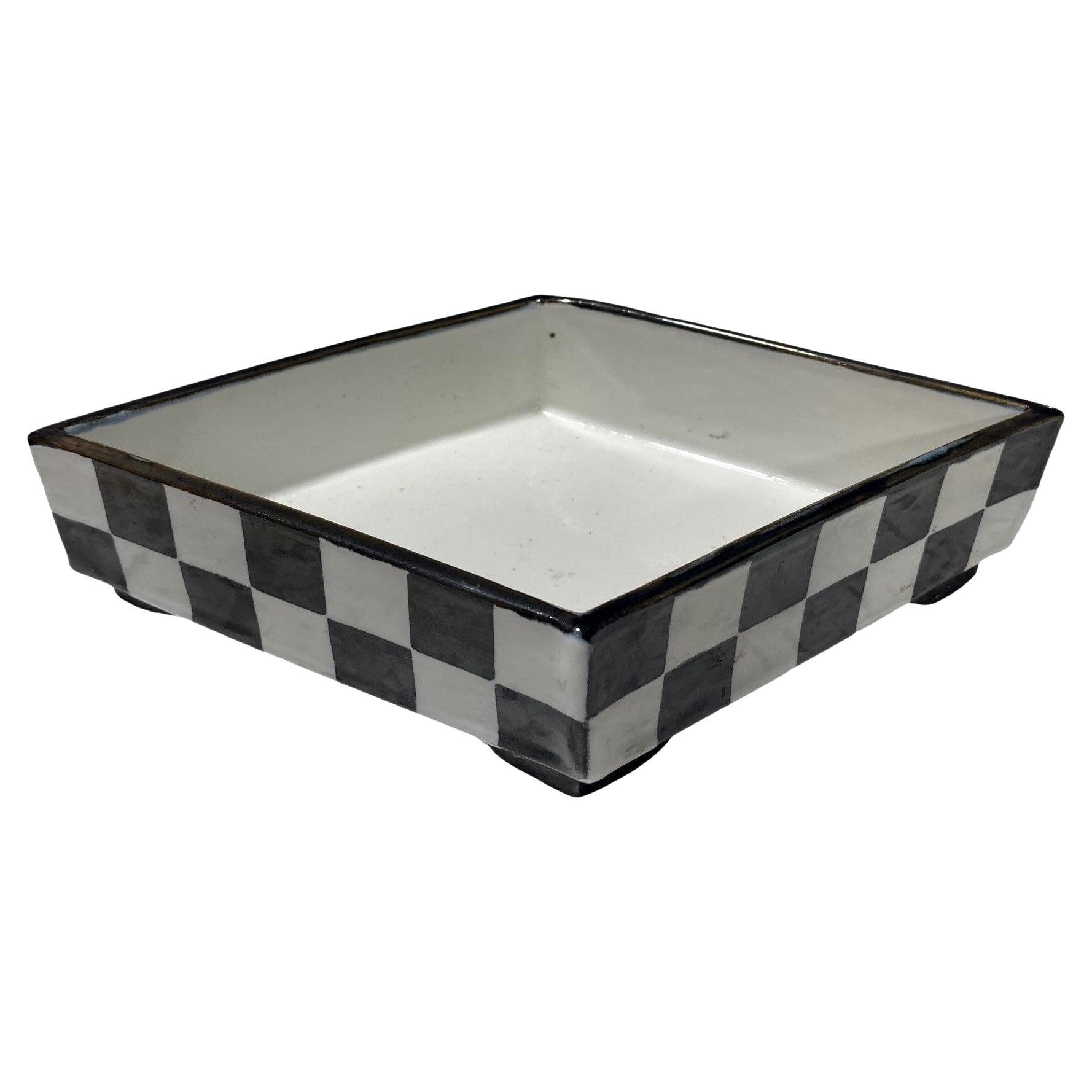 Kazuko Matthews Signed Postmodernist Pottery Checkboard Glazed Ceramic Bowl For Sale