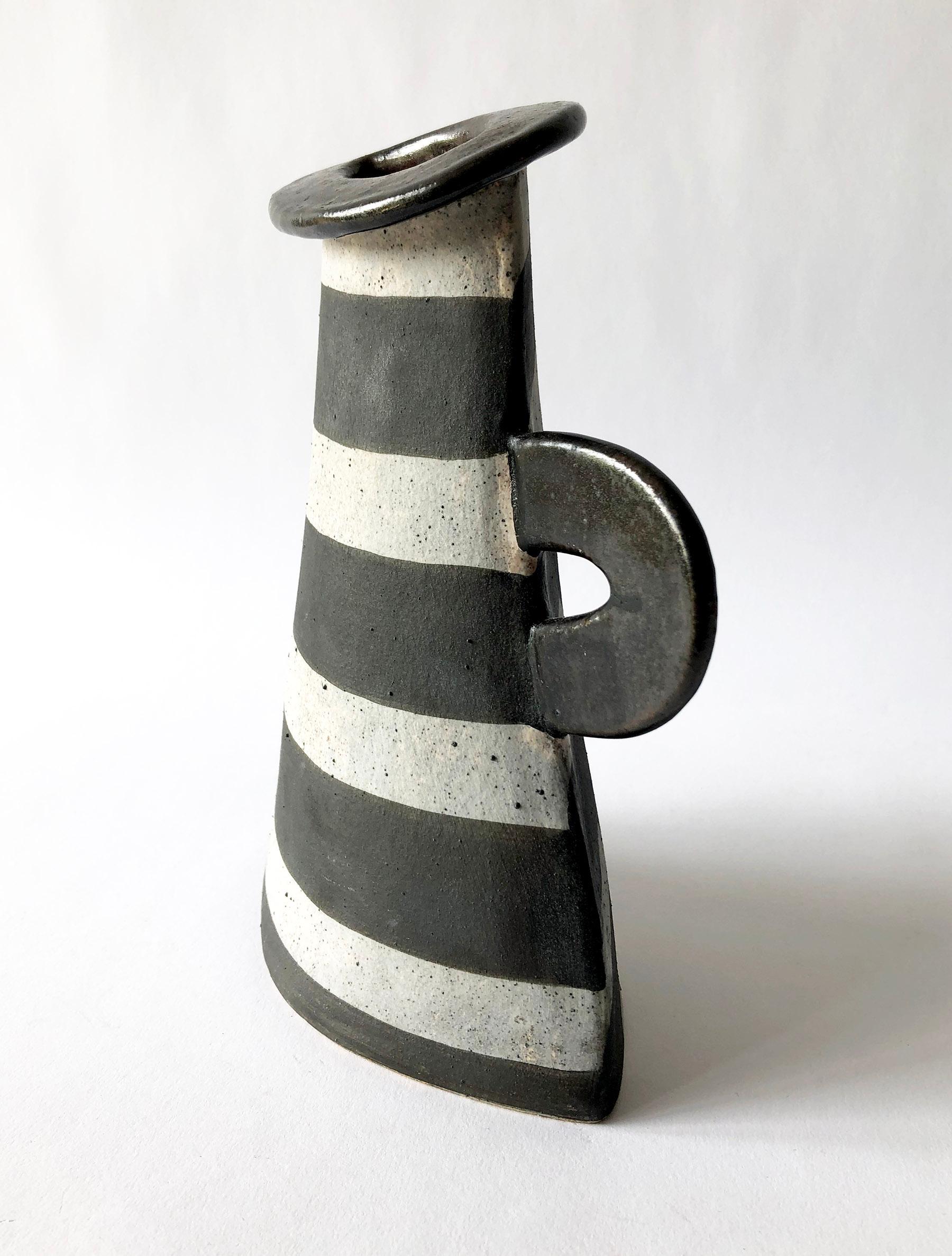 Kazuko Matthews Stoneware Flattened Postmodernist Vase In Good Condition In Palm Springs, CA