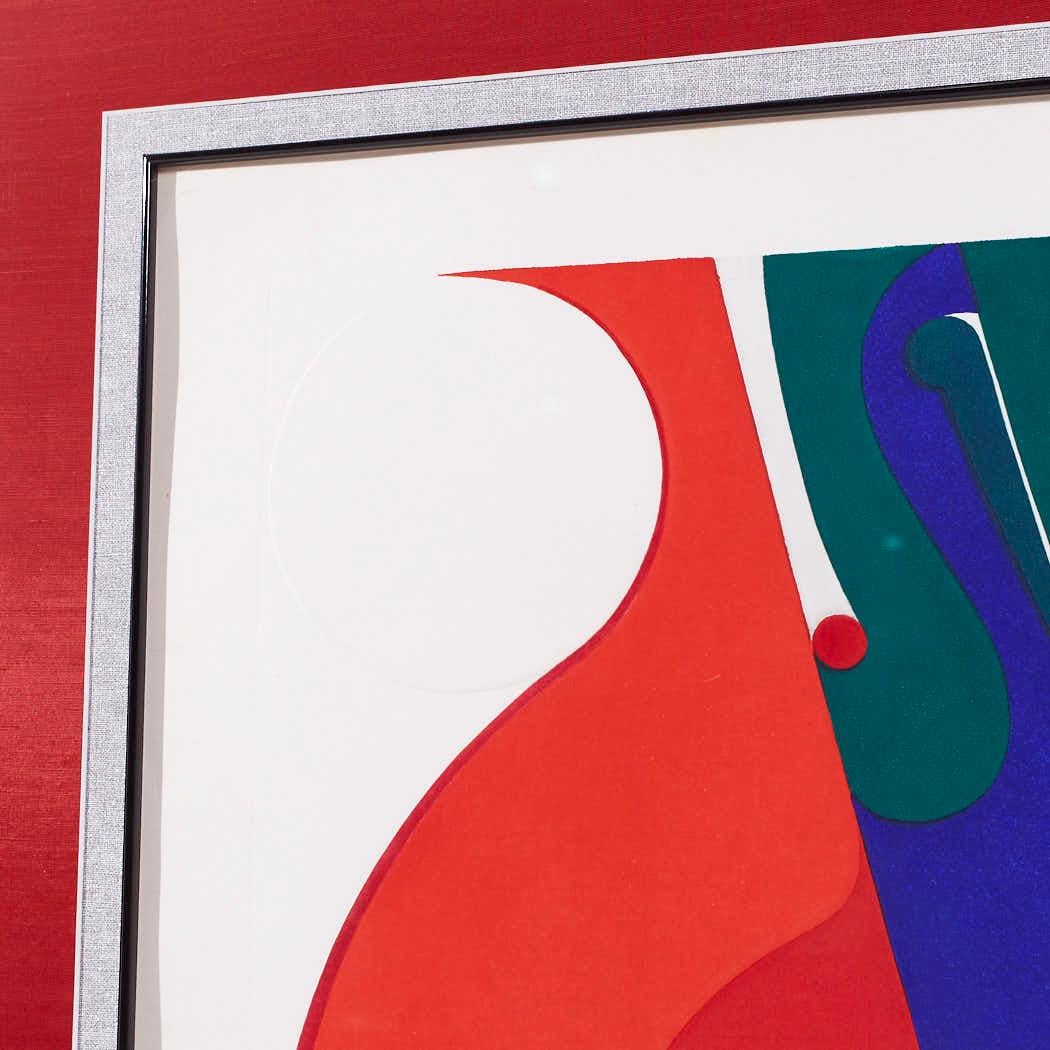 Kazumi Amano Mid Century Red and Blue Abstract Signed Print 11/30 1968 In Good Condition For Sale In Countryside, IL