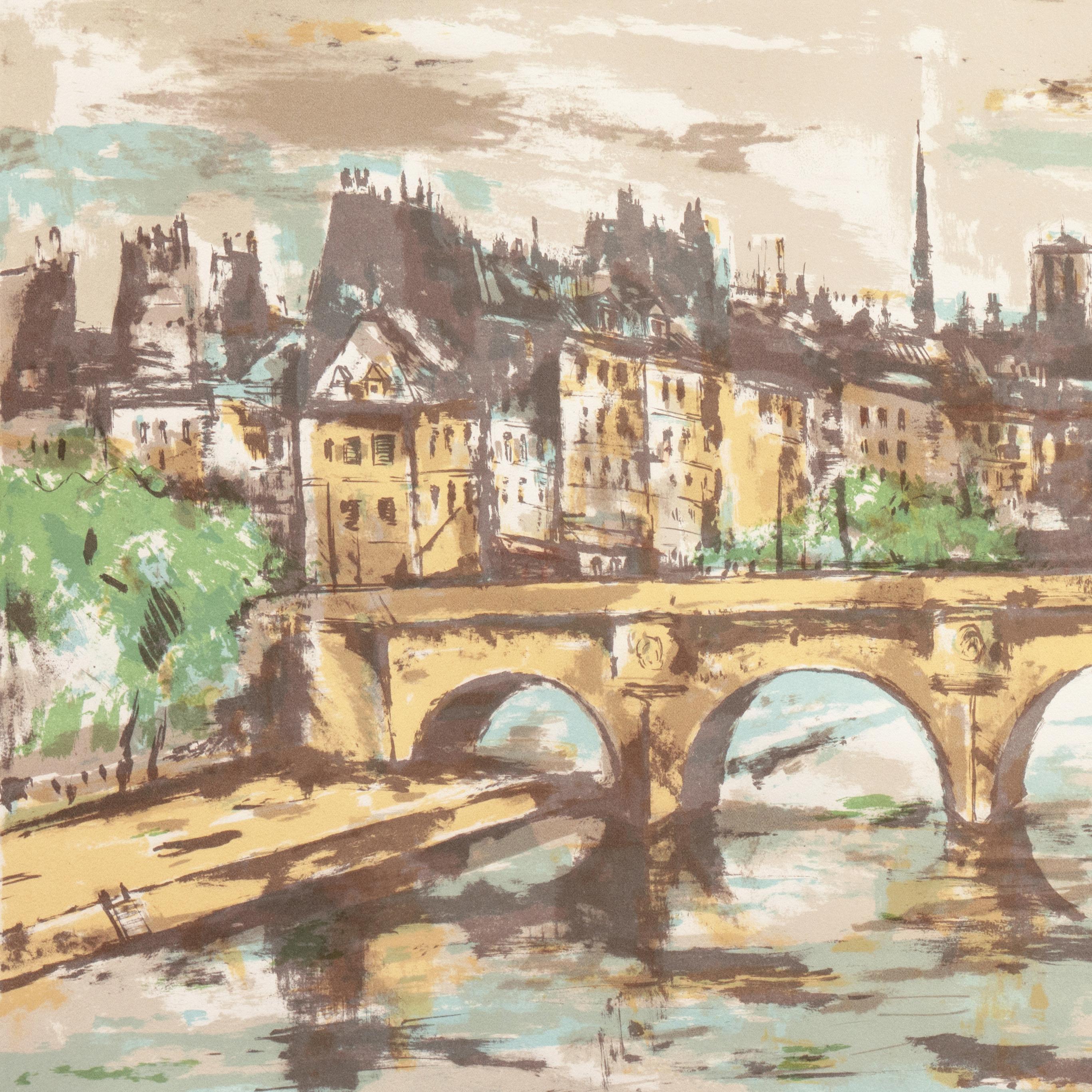 'The Pont Neuf with Notre Dame in the Distance', Tokyo Fine Arts Academy - Post-Impressionist Print by Kazunari Ogata