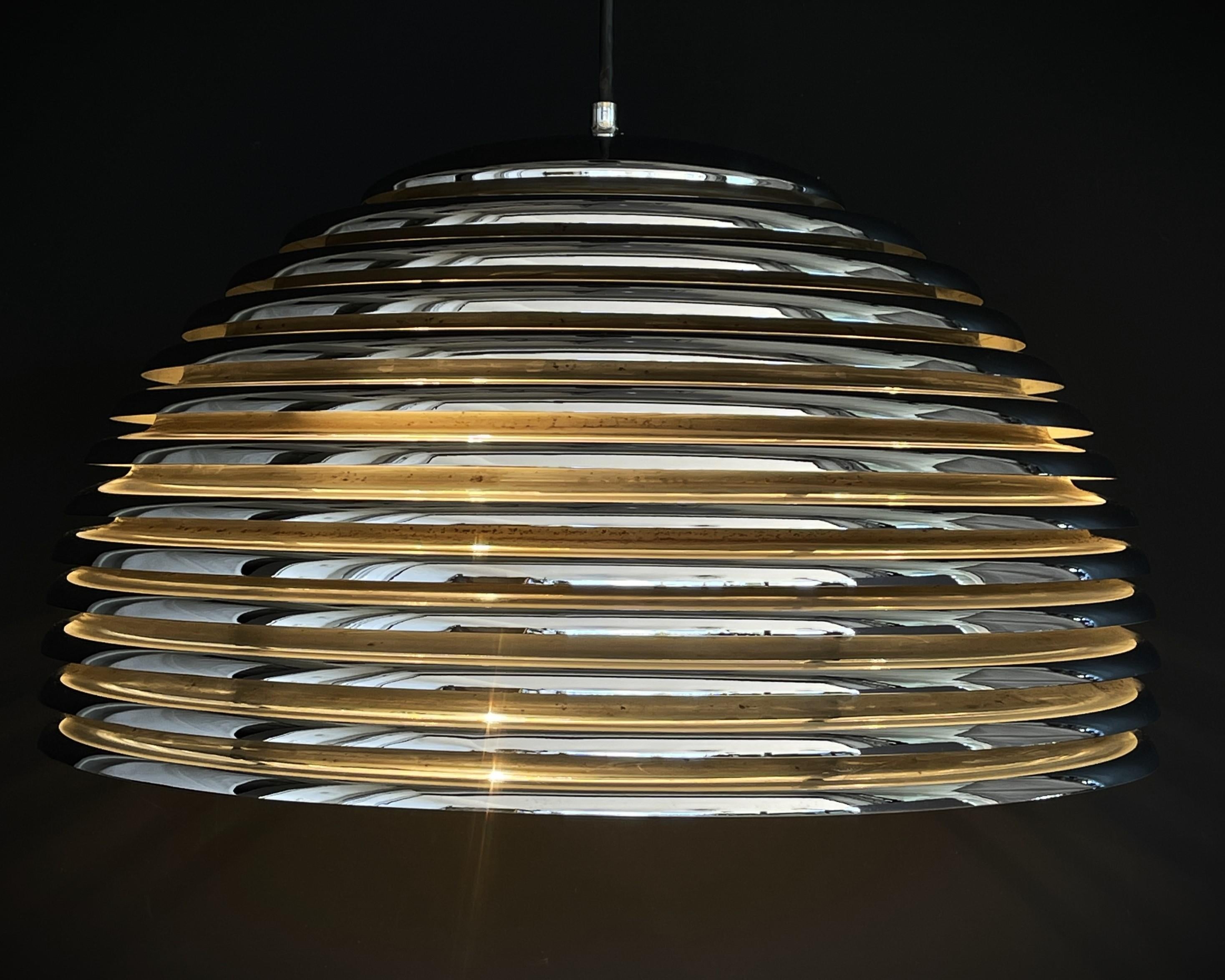 European Kazuo Motozawa Saturno chrom Pendant Light for Staff, 1970s For Sale
