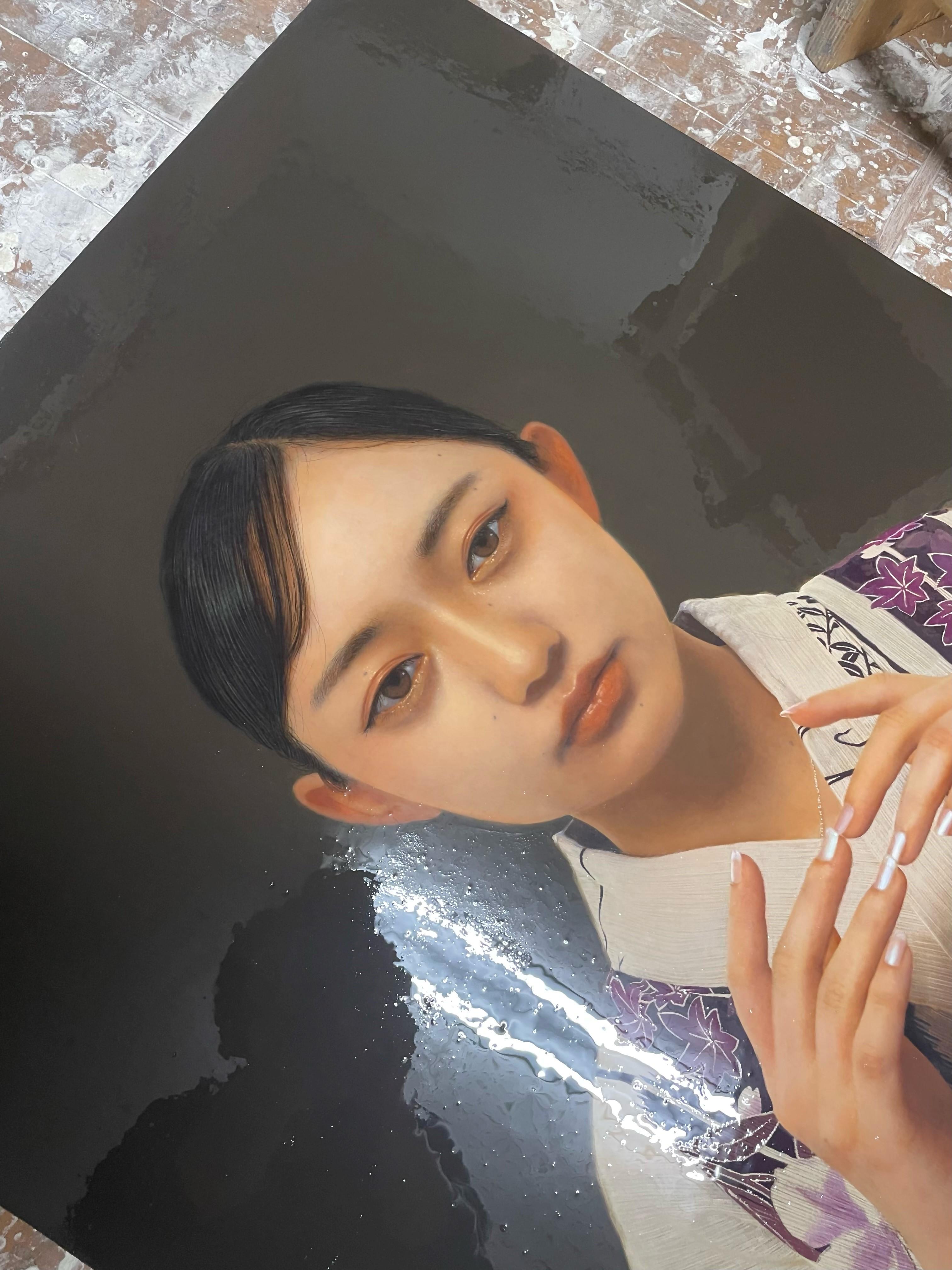 « Architecture et prière » (2022) de Kazuya Ushioda, peinture de portrait à l'huile et à l'impasto en vente 2