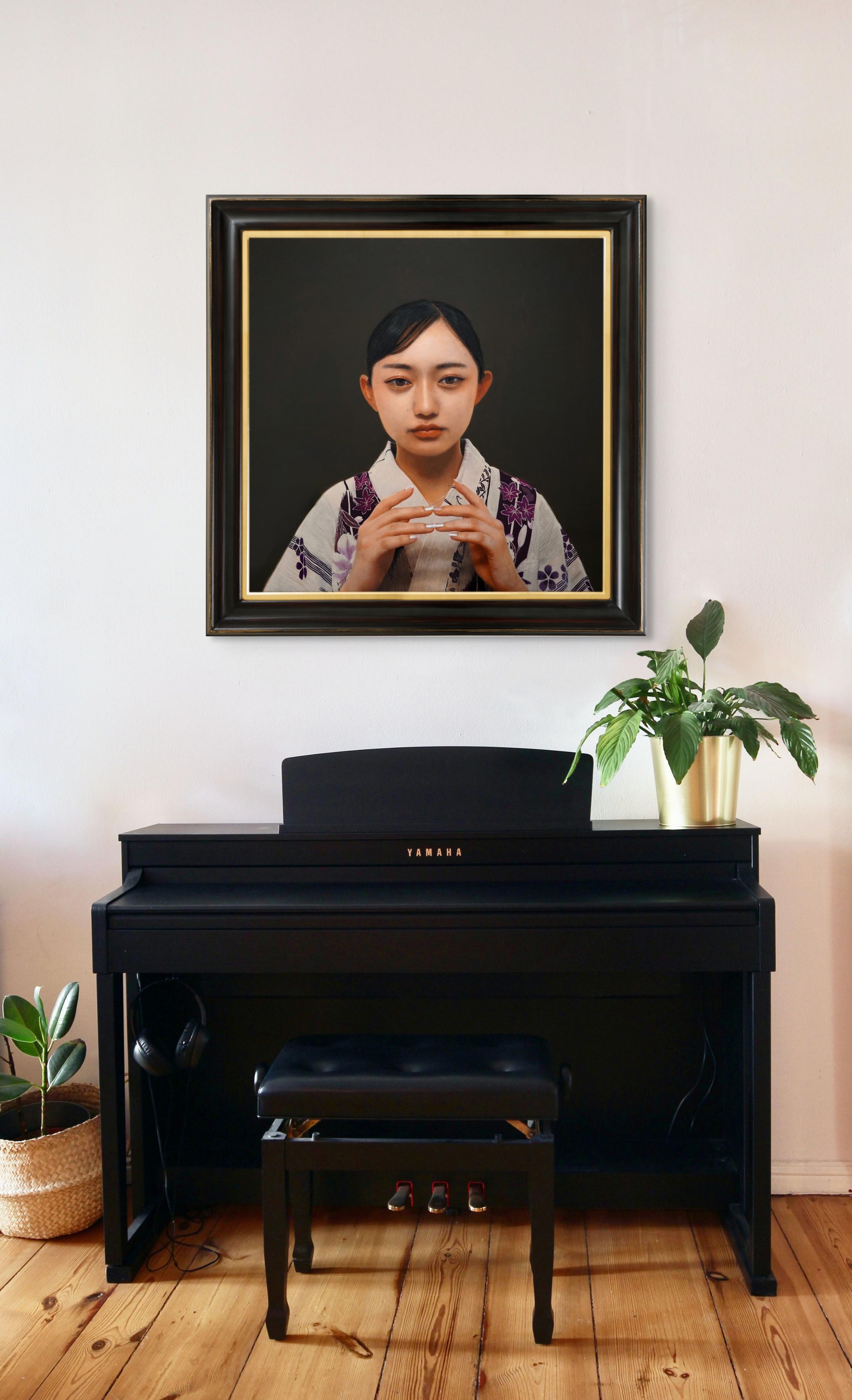 « Architecture et prière » (2022) de Kazuya Ushioda, peinture de portrait à l'huile et à l'impasto en vente 5