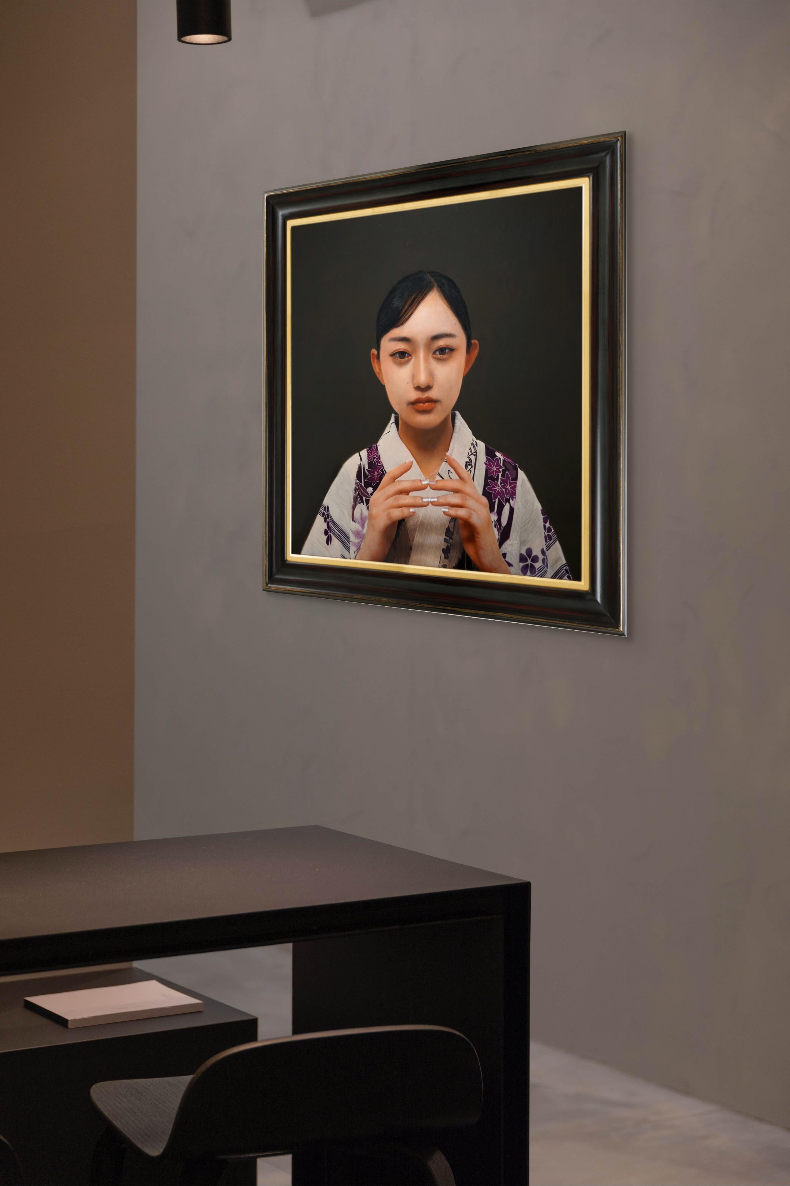 « Architecture et prière » (2022) de Kazuya Ushioda, peinture de portrait à l'huile et à l'impasto en vente 7