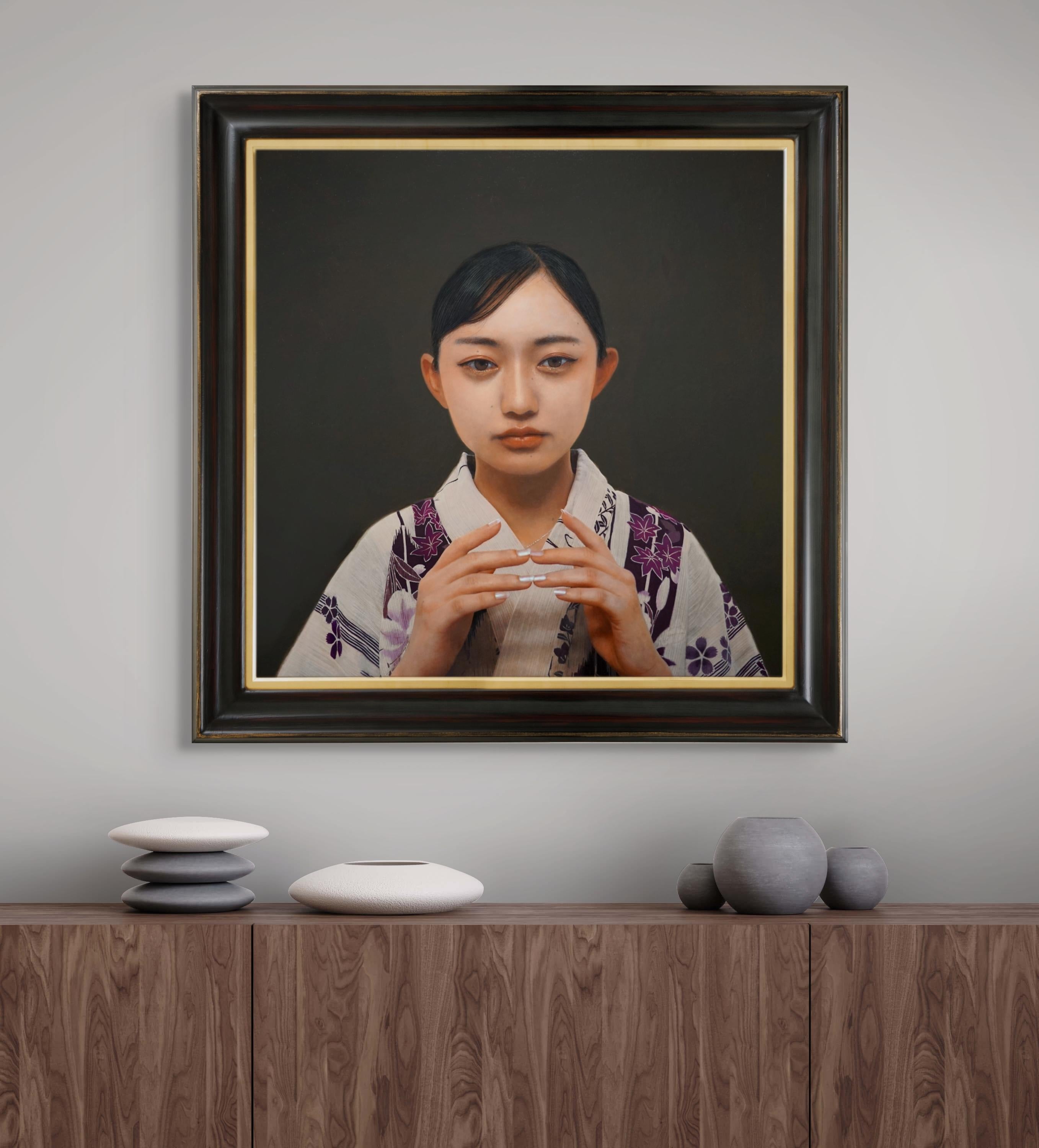 « Architecture et prière » (2022) de Kazuya Ushioda, peinture de portrait à l'huile et à l'impasto en vente 8