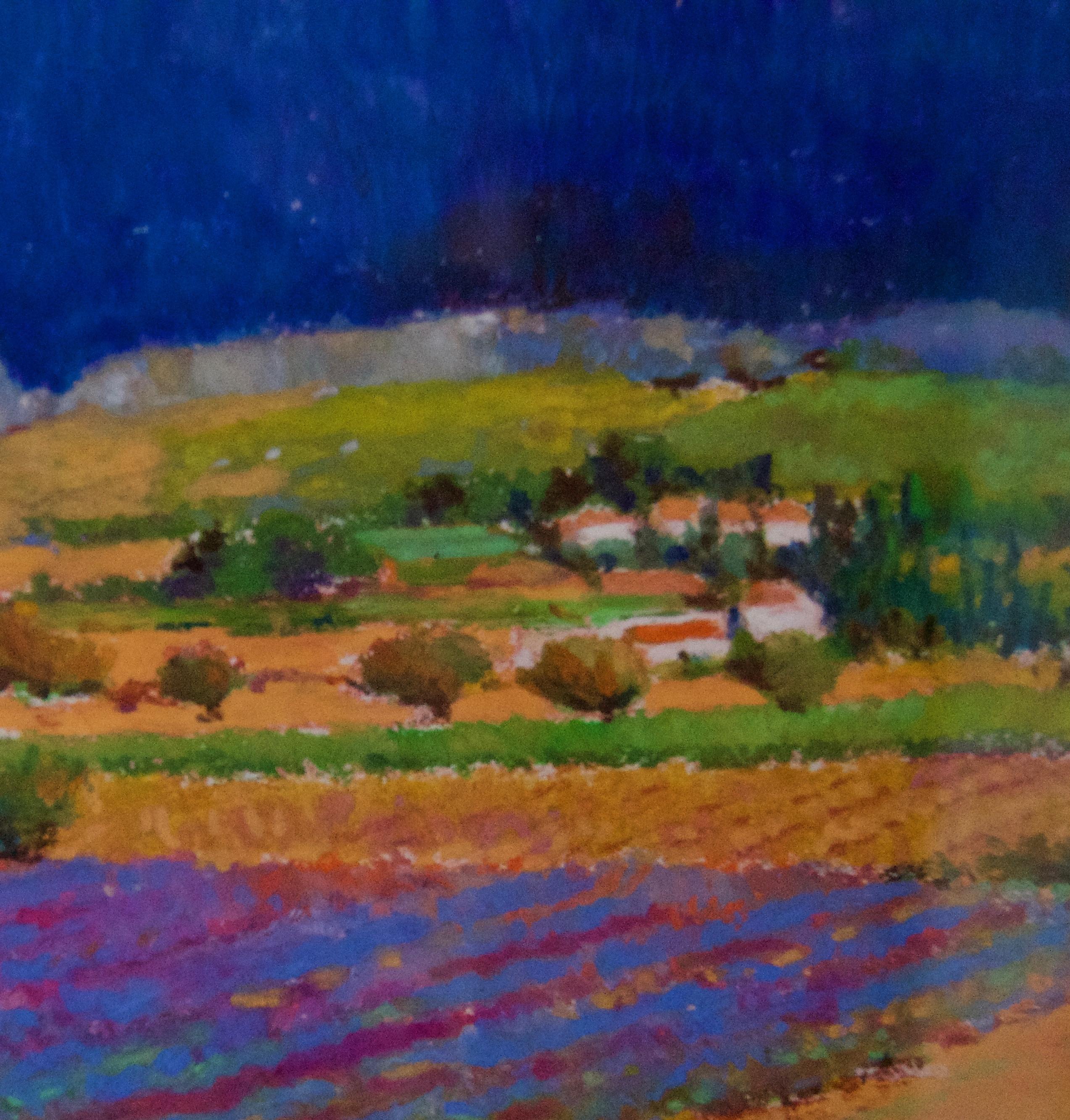 Provenza Sur de Francia - Paisaje de principios del siglo XXI Pastel al óleo de Hancock - Painting Posimpresionista de K.B. Hancock