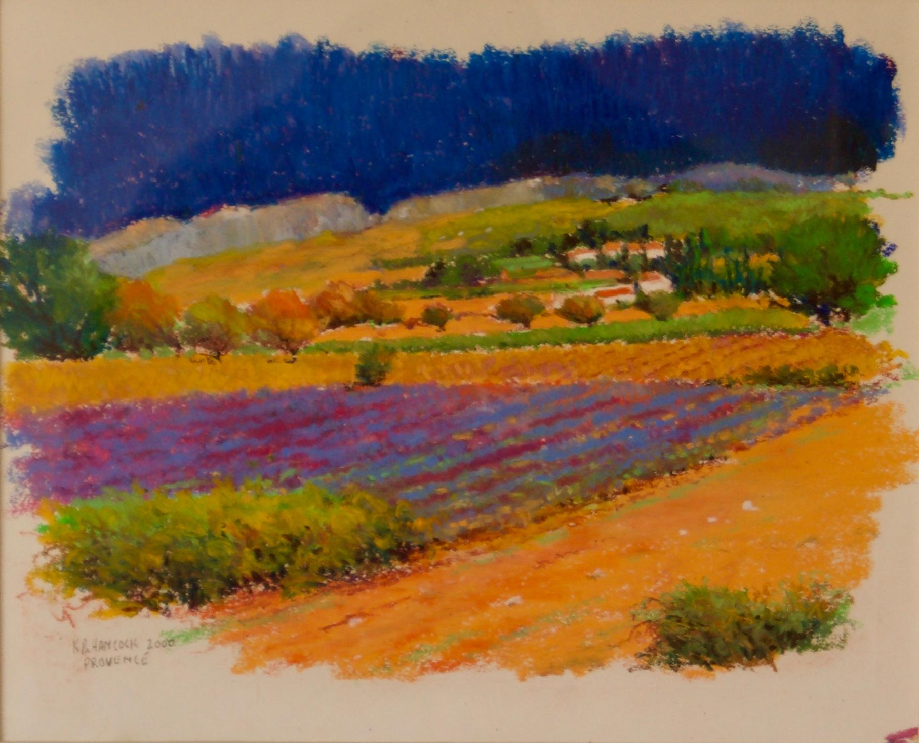 Landscape Painting K.B. Hancock - Pastel de paysage de Provence du début du 21e siècle par Hancock