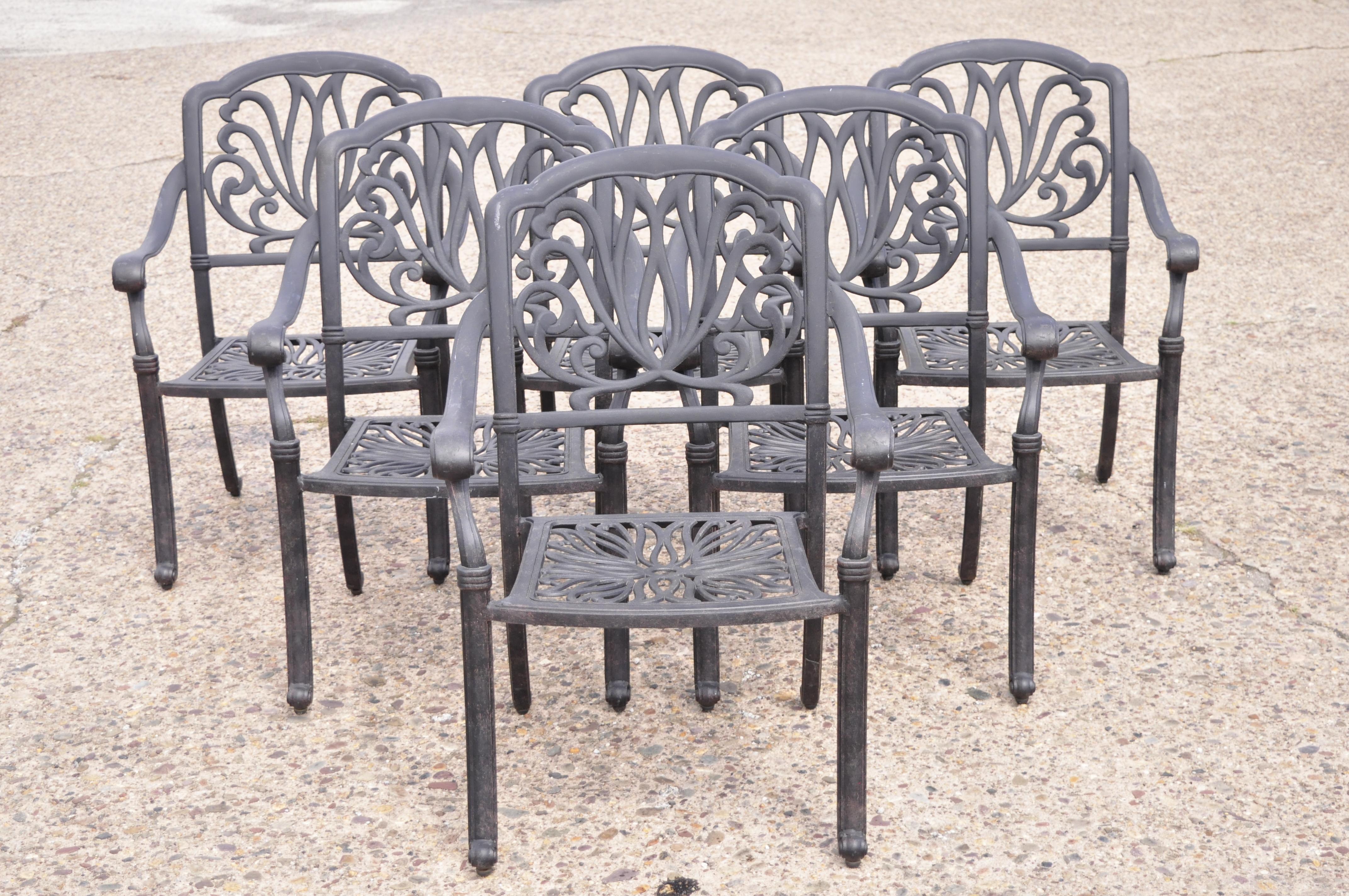 KB Patio Elizabeth Collection Aluminum Garden Patio Dining Arm Chairs - Set of 6 For Sale 5